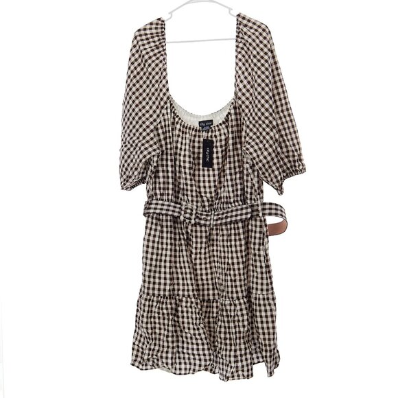 City Chic Cocoa Gingham Linen Blend Dress Women's 22 NWT - Picture 2 of 9
